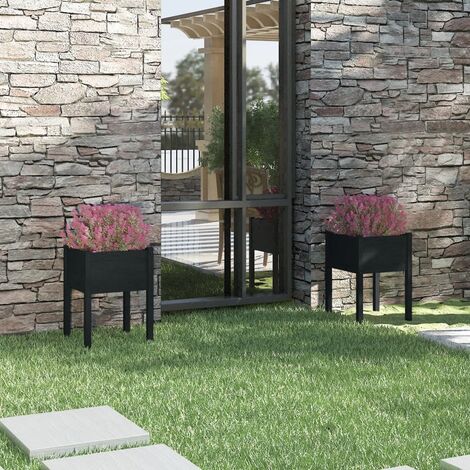 Lot de 2 Jardinières,Bac à fleurs Noir 50x50x70 cm Bois de pin massif -91143