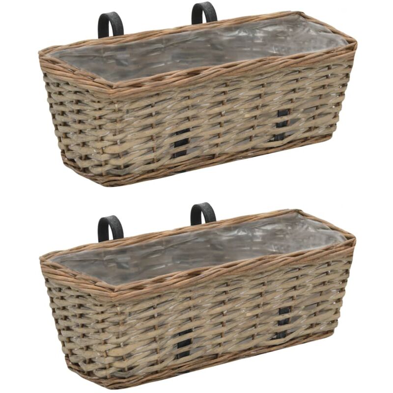 Lot de 2 Jardinière de balcon Bac a Fleur Osier avec doublure en pe 40 cm 56797