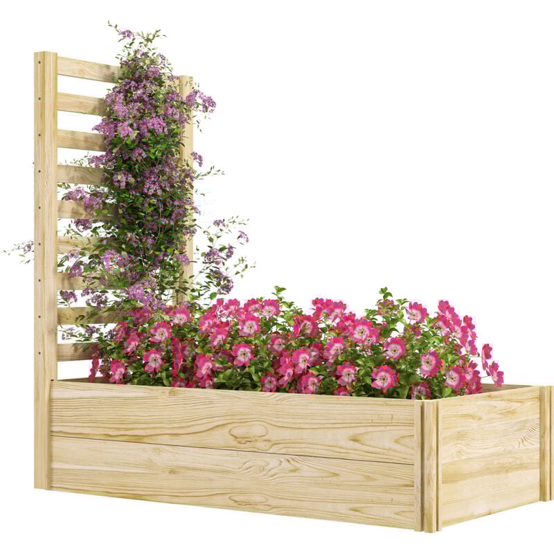 Jardinière carré potager en bois avec treillis dim. 230L x 60l x 110H cm bois sapin naturel