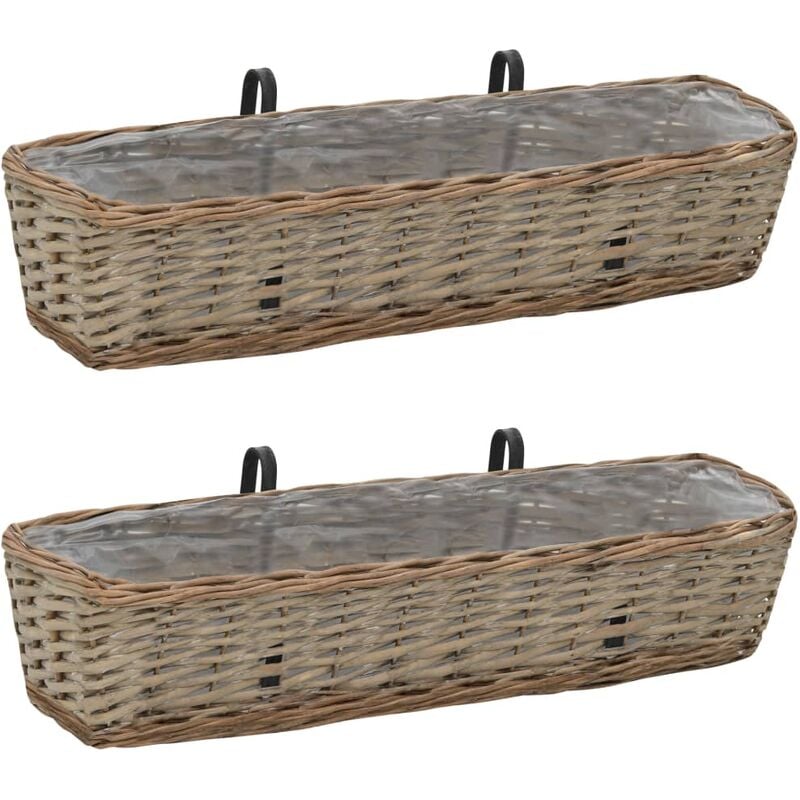 Lot de 2 Jardinières de balcon Bac a Fleur Osier avec doublure de pe 80 cm 77574