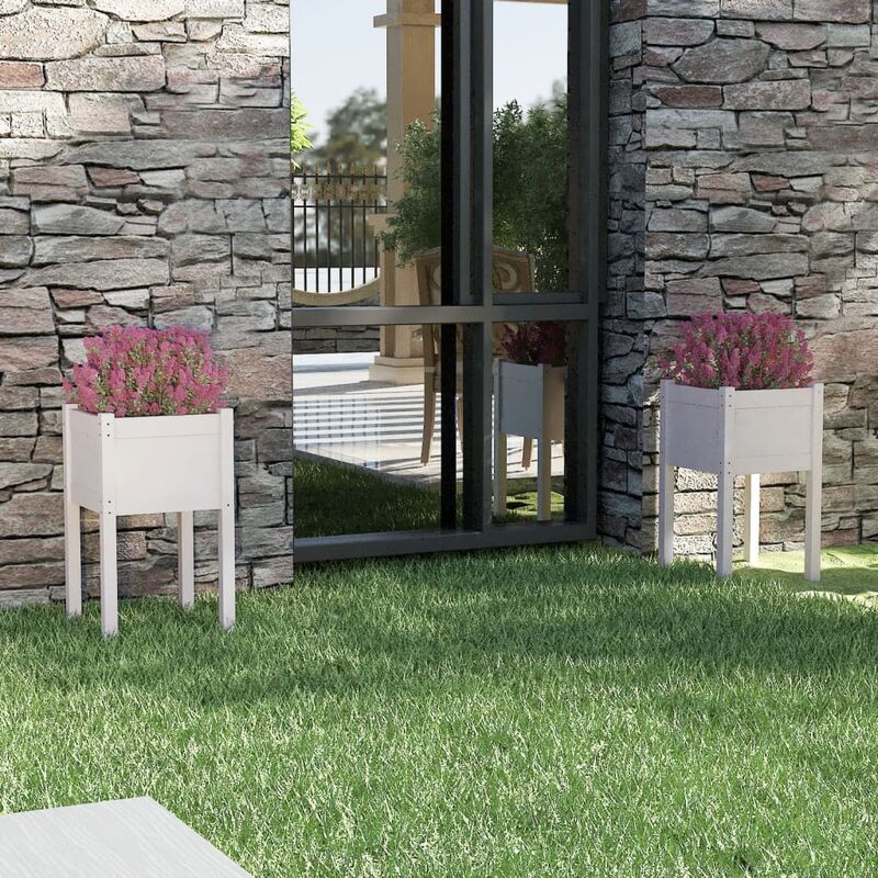 Lot de 2 Jardinières d'extérieur Bac A Fleur | Blanc 40x40x70 cm Bois de pin 52766 - Blanc