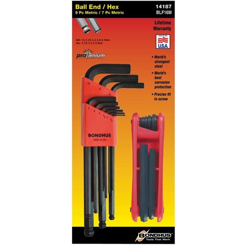 Bondhus - Jeu de 9 clés à bille 1,5-10 mm et lame hexagonale 2-8 mm 14187