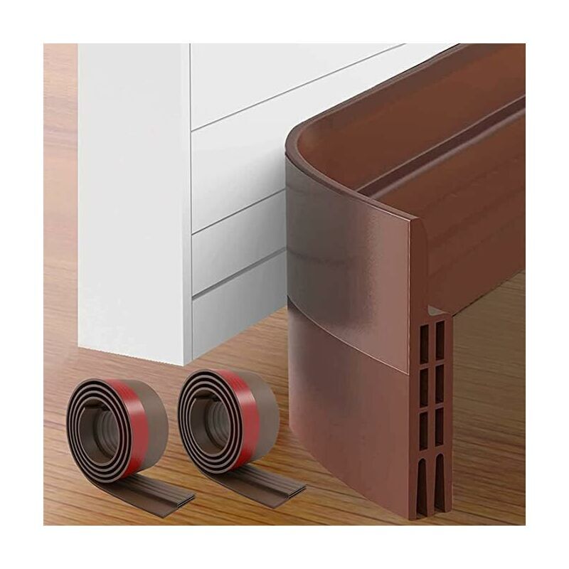 Lot de 2 joints de bas de porte 100 x 5 cm adhésif pour bas de porte en silicone souple isolation thermique marron bande d'étanchéité anti-bruit
