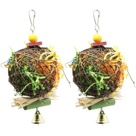 Lot de 2 jouets à mâcher et à déchiqueter pour oiseaux – Accessoire de cage suspendu pour perruches calopsittes, conures et perroquets gris d'Afrique