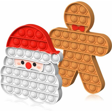 Lot de 2 jouets de Noël Fidget, ensemble de Noël Pop Push It - Père Noël et bonhomme en pain d'épice - pour enfants garçons filles, décoration de fête d'arbre de Noël