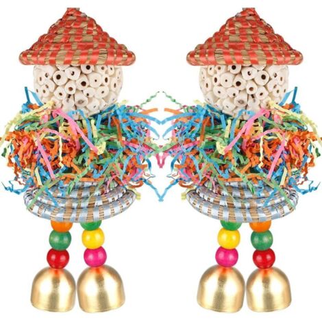 Lot de 2 Jouets pour Oiseaux à Suspendre avec Clochette pour Petits perroquets, perruches, calopsittes, Conures, Oiseaux d'amour