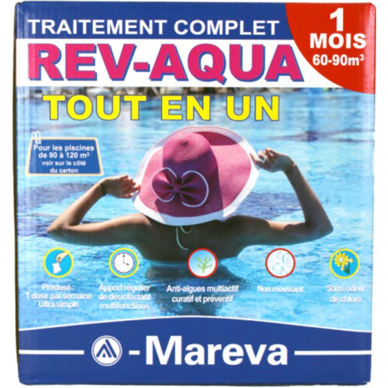 Lot de 2 kits Rev-Aqua Mareva traitement complet pour piscine de 60 à 90 m3 - 2 mois