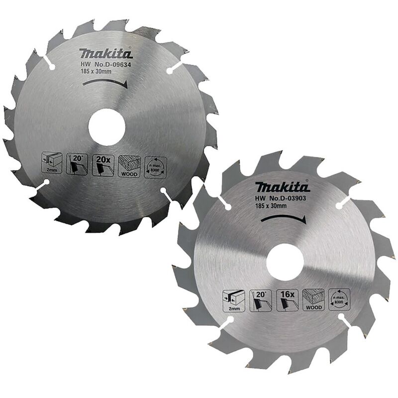 Lot de 2 Lames de scie circulaire 185 x 30 mm : 16 dents D 03903 et 20 dents D 09634 MAKITA D 20052