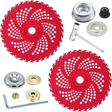 Lot de 2 lames de débroussailleuse de 22,9 cm x 36 dents en carbure de tungstène avec kit adaptateur universel, lames pour débroussailleuse, débroussailleuse, désherbeur