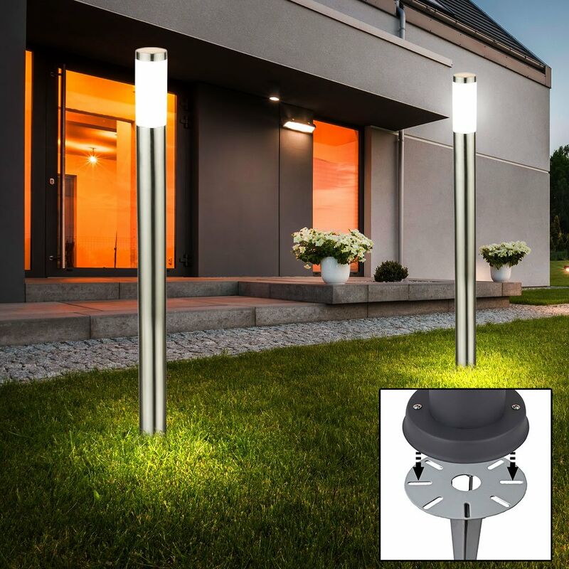 Lot de 2 lampadaires led de jardin enfichables sur pied inox chemin lumineux spots terrasse sur piquet argent