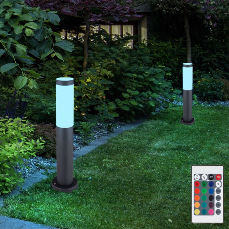 Lot de 2 lampadaires d'extérieur led rgb dimmable jardin terrasse remote control lampadaire inox