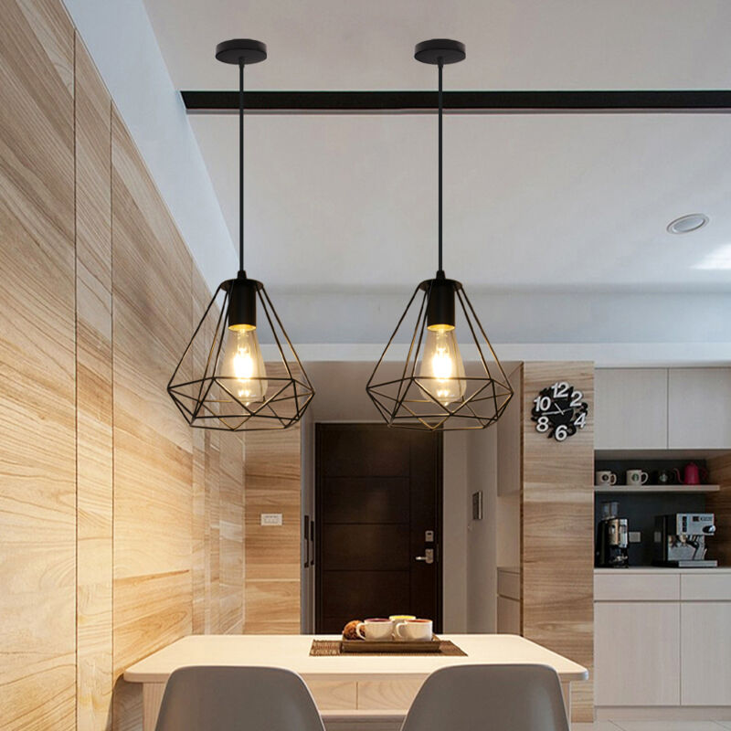 Lot de 2 Lampe de Plafond Cage Diamant Métal E27 Lustre Suspension pour Restaurant Café Hôtel Bar