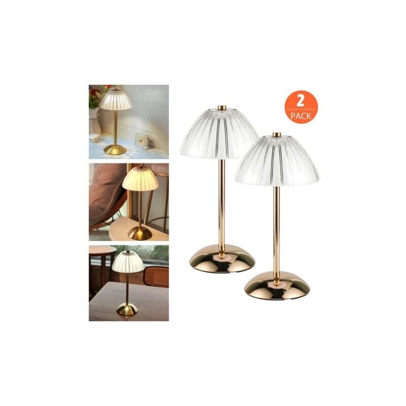 SNQ - Lot de 2 Lampe de Table Sans Fil Rechargeable Moderne, Lampe de Chevet led Tactile Dimmable, Lampe à Poser Doré Portable pour Intérieur y