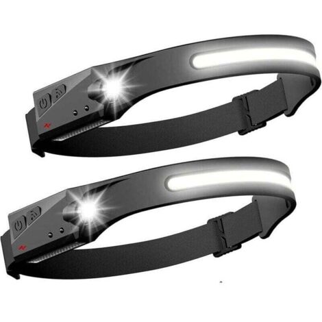 Lot de 2 Lampe frontale led Phare à Capteur Torche Frontale puissante COB XPE 5 Modes USB Rechargeable Lampe de Course Étanche, Camping, Lecture, Randonnée, Cyclisme, Pêche, Velo