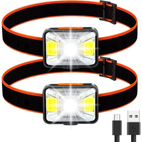 Lot de 2 Lampe Frontale Puissante,LED Torch Frontale USB Rechargeable5 Modes D'éclairage