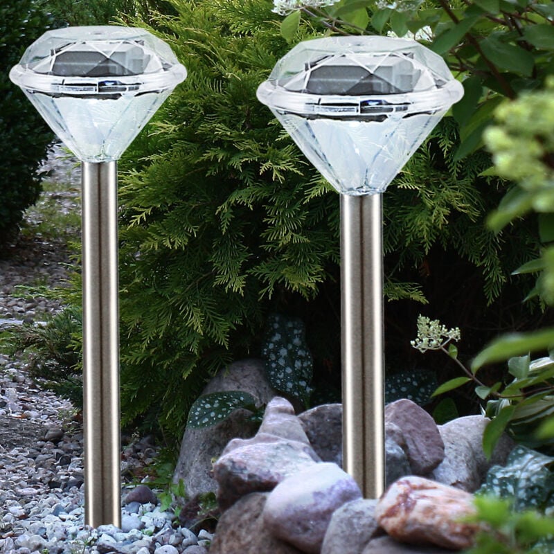 Lot de 2 lampe à prise extérieure led solar éclairage losange design jardin lampe à piquer au sol