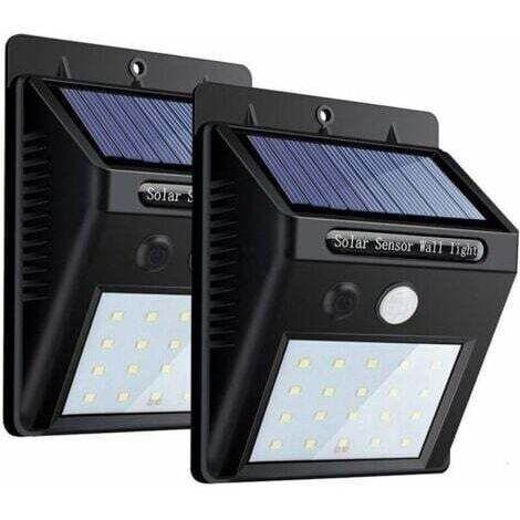 Lot de 2 Lampe Solaire Extérieur, 20 LED Applique Murale Solaire Etanche avec Détecteur de Mouvement,Lumière de Sécurité Projecteur Spot éclairage Solaire Sans Fil pour Jardin