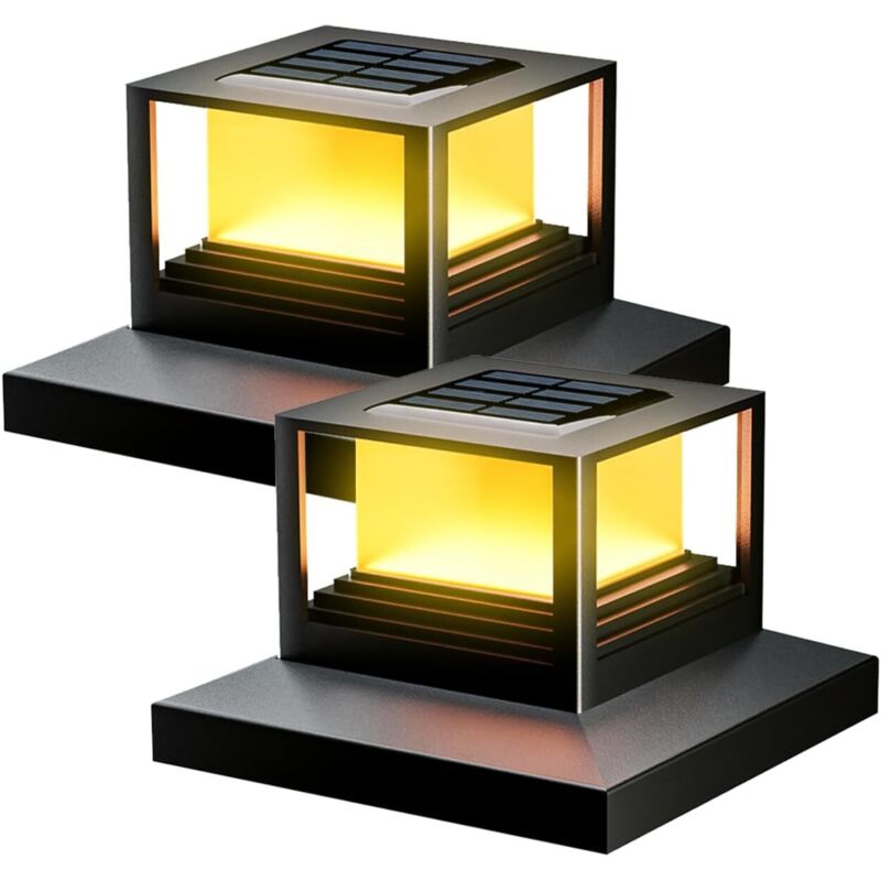 Lot de 2 Lampe Solaire Exterieur, Capuchon de Poteau Solaire 8x8, 9x9, 10x10, 11x11, 12x12, 14x14, 15x15CM, 2 Modes d'Éclairage, IP65 Étanche,