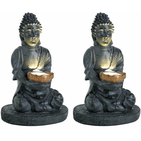 Pack] Lot de 2 lampe solaire LED parterre de fleurs de jardin figure de  bouddha allée chemin éclairage gris IP44 décoration