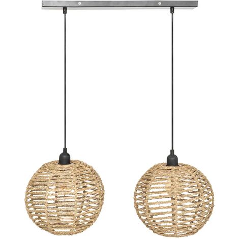 Lot de 2 lampe suspendue, suspension luminaire en osier/métal coloris naturel - Diamètre 50 x Hauteur 26 cm -PEGANE-