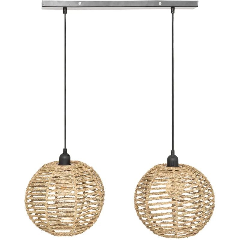 Pegane - Lot de 2 lampe suspendue, suspension luminaire en osier/métal coloris naturel - Diamètre 50 x Hauteur 26 cm