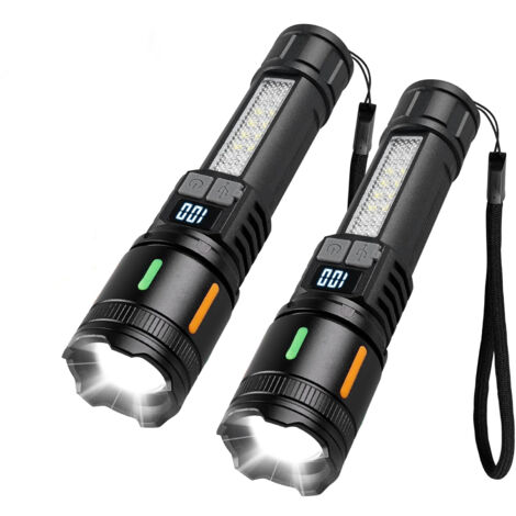 Lot De 2 Lampe Torche Led Ultra Puissante, Lampe De Poche Rechargeable, Lumens Lampe De Poche Ultra Puissante, Lampe Torche Usb Rechargeable Avec Zoom, Pour Camping, Randonée, Urgence