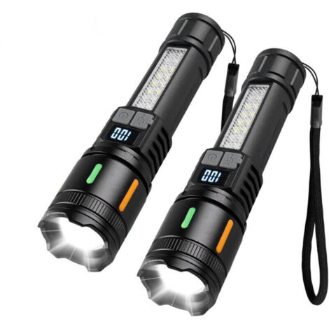 Lot De 2 Lampe Torche Led Ultra Puissante, Lampe De Poche Rechargeable, Lumens Lampe De Poche Ultra Puissante, Lampe Torche Usb Rechargeable Avec Zoom, Pour Camping, Randonée, Urgence