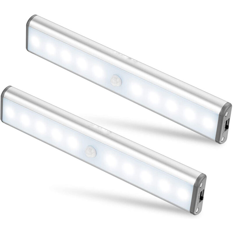Ineasicer - Lot de 2 Lampes 10 led, Sans Fil, Rechargeable par usb, Aimanté, Détecteur de Mouvement, 2 Modes d'Éclairage, Portable. Lumière de