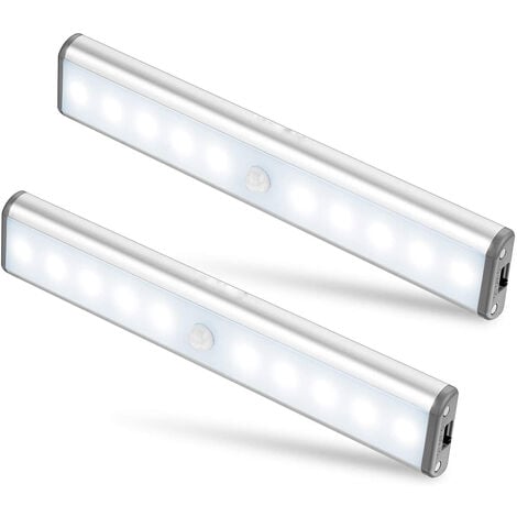 Lot de 2 Lampes 10 LED, Sans Fil, Rechargeable par USB, Aimanté, Détecteur de Mouvement, 2 Modes d’Éclairage, Portable. Lumière de Placard, Baladeuse de Secours, Veilleuse Enfant, Appoint …