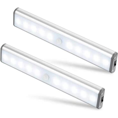 Lot de 2 Lampes 10 LED, Sans Fil, Rechargeable par USB, Aimanté, Détecteur de Mouvement, 2 Modes d’Éclairage, Portable. Lumière de Placard, Baladeuse de Secours, Veilleuse Enfant, Appoint …