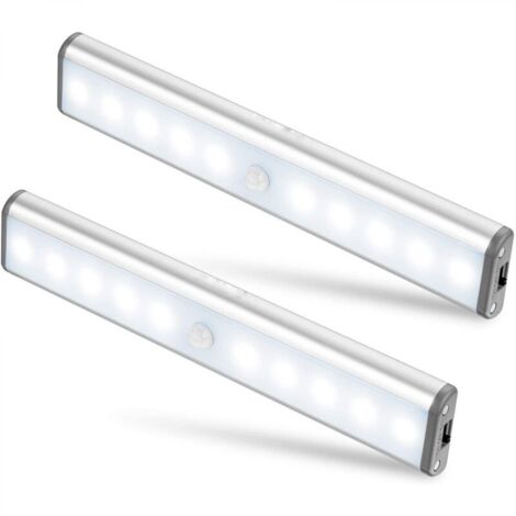 Lot de 2 Lampes 10 LED, Sans Fil, Rechargeable par USB, Aimanté, Détecteur de Mouvement, 2 Modes d’Éclairage, Portable. Lumière de Placard, Baladeuse de Secours, Veilleuse Enfant, Appoint