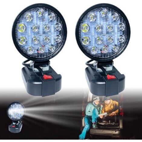 Lot de 2 lampes à batterie pour Makita 18 V, lampe de travail LED à batterie, projecteur portable, lampe de chantier, lampe torche pour Makita 18 V (rond)