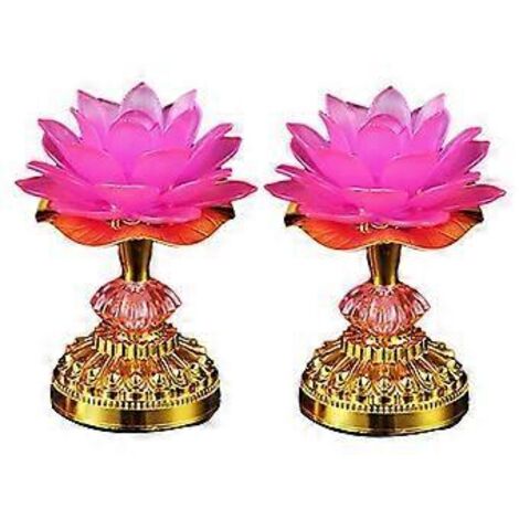 Lot de 2 lampes bouddhistes LED en forme de lotus, fonctionnant sur secteur ou à piles, prise européenne.