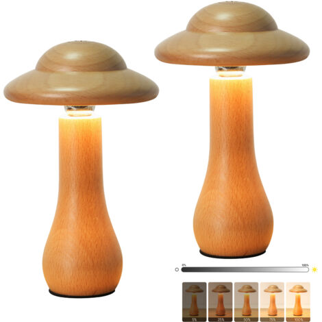 Lot de 2 lampes champignon, lampe à piles rechargeables, veilleuse à variateur d'intensité, lampe de chevet rotative à 360 degrés