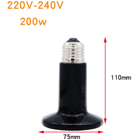 Lot de 2 lampes chauffantes infrarouges en céramique pour reptiles et animaux de compagnie (200 W, 220 V)