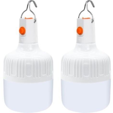 Lot de 2 lampes de camping LED, lanterne suspendue portable 3 modes d'éclairage USB rechargeable à piles, ampoule de tente à intensité variable pour barbecue de jardin en plein air