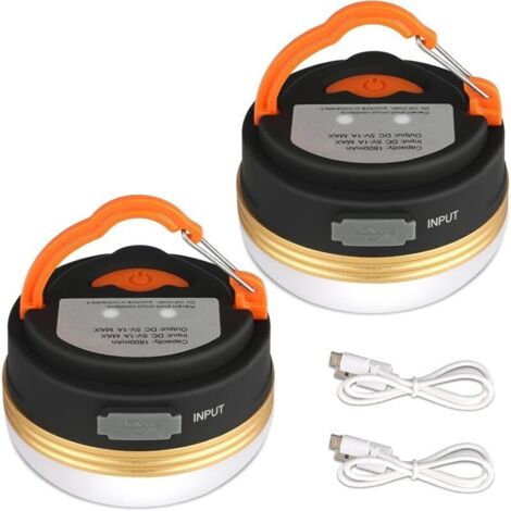 Lot de 2 lampes de camping LED rechargeables par USB, lampes torches et batteries externes, avec base magnétique, 3 modes, lampes de tente portables et étanches, idéales pour la randonnée, la pêche et