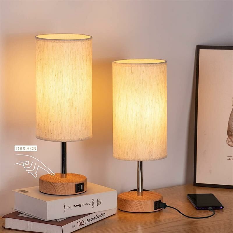Choyclit - Lot de 2 Lampes de Chevet à Commande Tactile, 3 Températures de Couleur et Luminosité Continue, Ports de Charge usb, Lampes de Chevet pour
