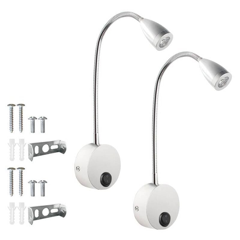 Coocheer - Lot de 2 lampes de chevet à led, lampe de lecture à col de cygne, 3 w, lumière chaude 3 000 k