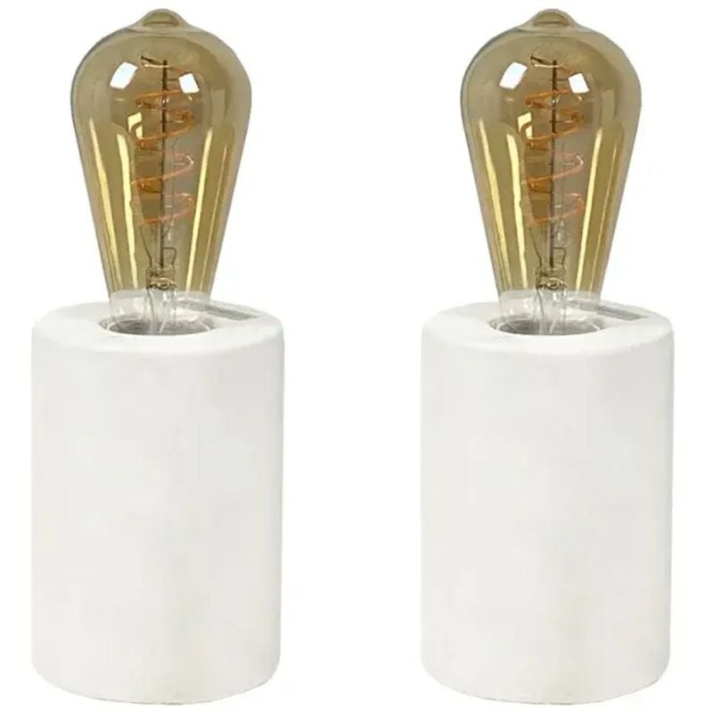 Meubletmoi - Lot de 2 lampes de chevet en béton blanc h. 12 cm - calo 4969