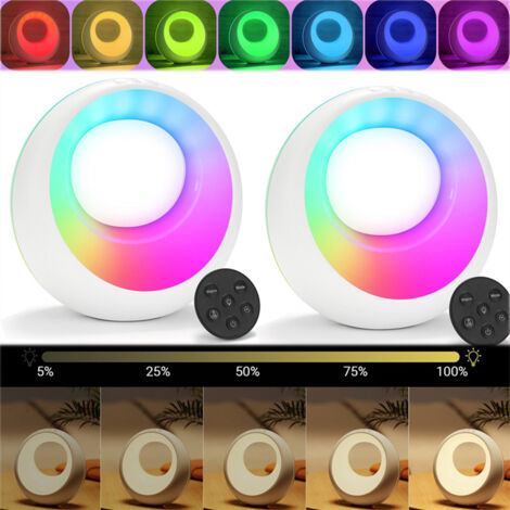 Lot de 2 lampes de chevet tactiles, à intensité variable avec télécommande, lampe de table LED, changement de couleur RVB, veilleuse pour bébé