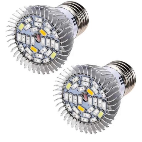 Lot de 2 lampes de croissance pour plantes E27, spectre complet, LED 18 W, 85-265 V