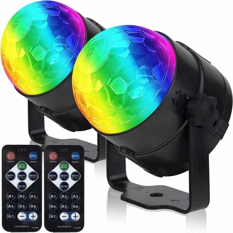 Lot de 2 lampes de fête à distance avec activation du son portable, prise USB, éclairage Dj, boule disco RBG, lampe stroboscopique pour voiture,