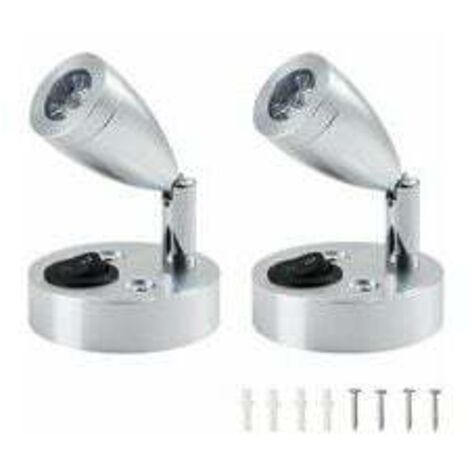 Lot de 2 Lampes de Lecture à Spot LED 12V, éclairage intérieur LED 3000K, Interrupteur réglable 3W lumière Chaude，argent