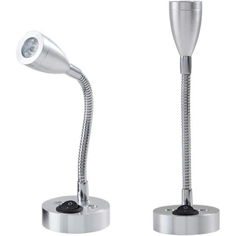 Lot de 2 lampes de lecture LED 12 V avec interrupteur réglable, lampe de chevet, camping-car, bateau, éclairage intérieur, argent 6 000 K