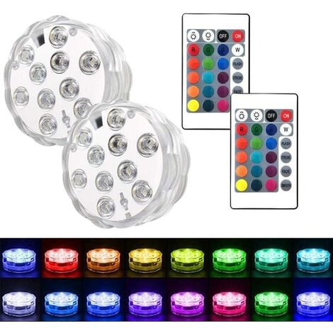 Lot de 2 Lampes de Piscine à LED Submersibles pour Aquarium, Jacuzzi, Bassin, Piscine, Base, Vase, Jardin, Mariage, fête