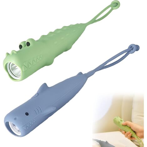 Lot de 2 lampes de poche rechargeables pour enfants en silicium : lampe de poche pour enfant à intensité variable avec forme d'animal mignon, stroboscopique portable, lampe de poche LED pour