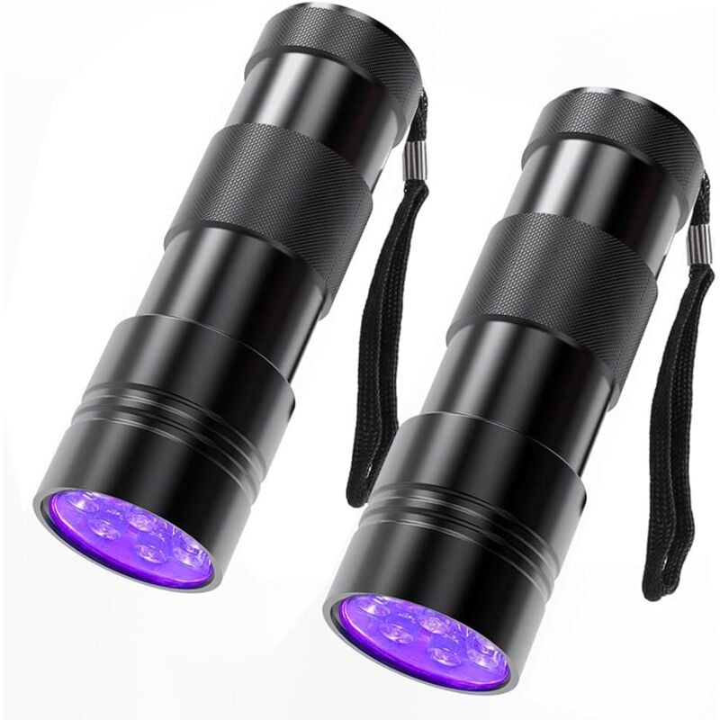 Lot de 2 Lampes de Poche UV, Lampe de Poche à Lumière Noire 12 LED 395 nm Mini Détecteur de Torche pour Chien, Taches d'urine, Punaises de lit et