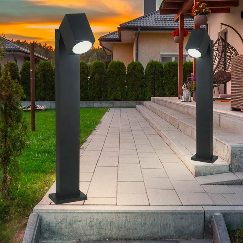 Lampadaire Spotlight orientable, extérieur, éclairage de chemin, jardin, éclairage extérieur, sur pied, noir, aluminium, 1x GU10, HxLxP 80x10,5x11,75