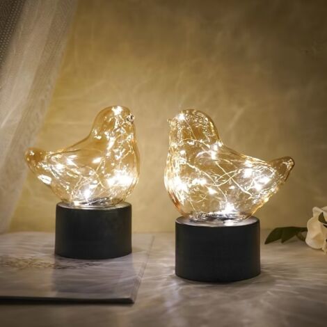 Lot de 2 lampes de table à piles, lampe oiseau, veilleuse sans fil, petite, idéale pour la chambre, la table de chevet ou la décoration de mariage, de fêtes ou de Noël.